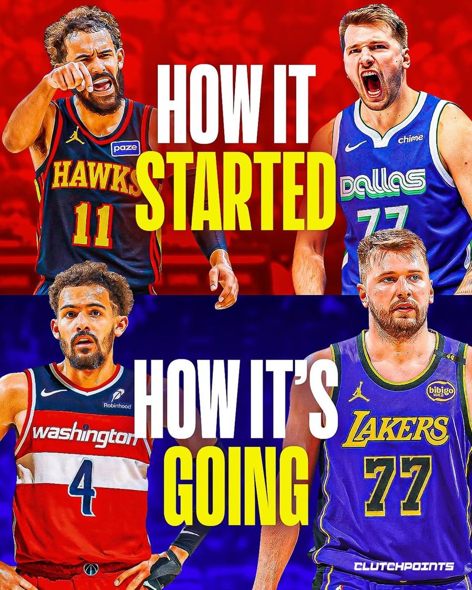 ClutchPoints's tweet image. The stories of Trae Young and Luka Doncic have always been tied together.

From the moment they were swapped for one another on draft night in 2018, their careers have moved in a hauntingly symmetrical way.

For seven years, they were the talk of "who won the trade?"…