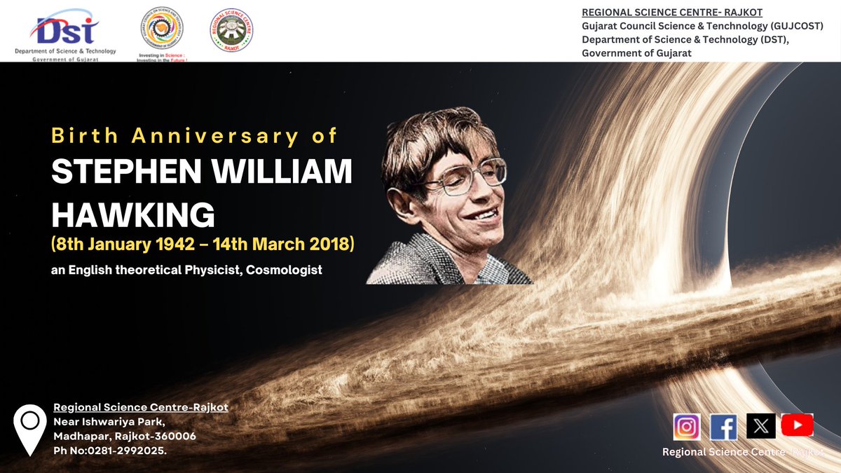 RSCRajkot's tweet image. Today, @RSCRajkot  remembers Stephen William Hawking, the legendary physicist who changed how we understand black holes, time, and the universe. 🌍✨
#StephenHawking #ScienceEducation #InspiringMinds #RSCrajkot