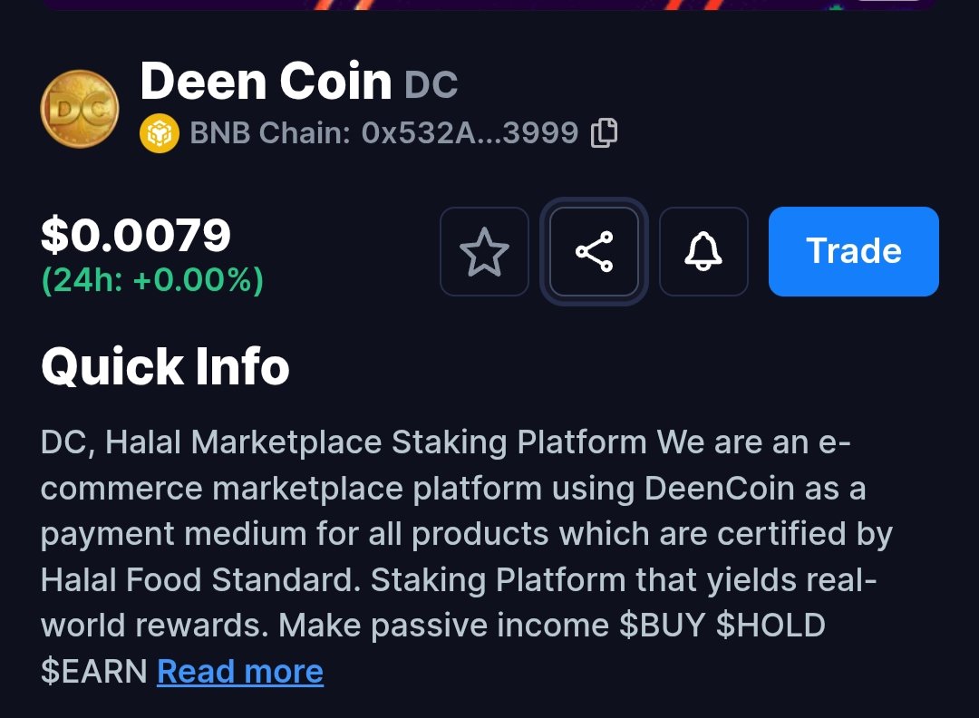 The price of Deen Coin is $0.0079 coinbrain.com/coins/bnb-0x53…