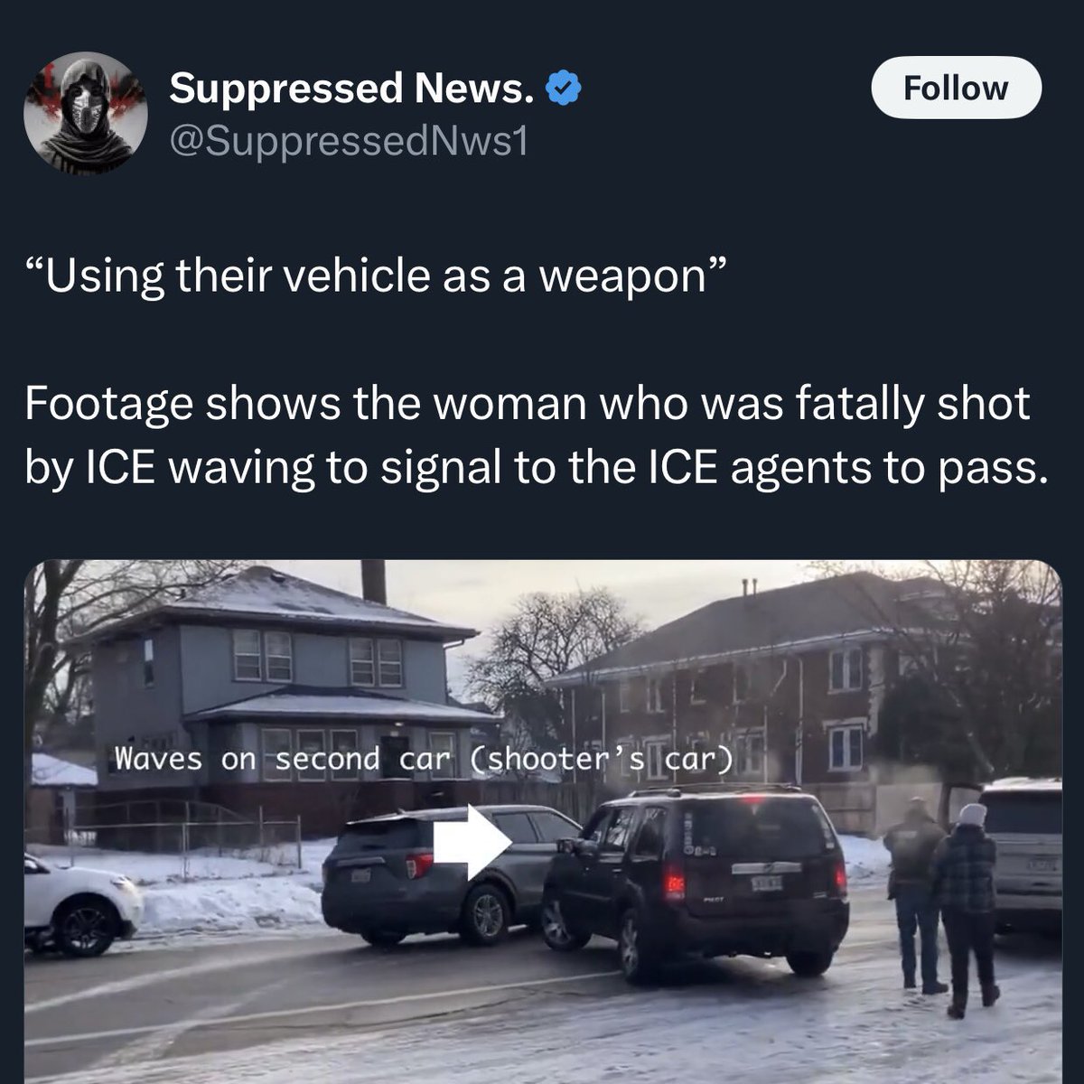 <a href="/shaunking/">Shaun King</a> The 2nd vehicle that she waved by that crossed in front of her was the cop that killed her.