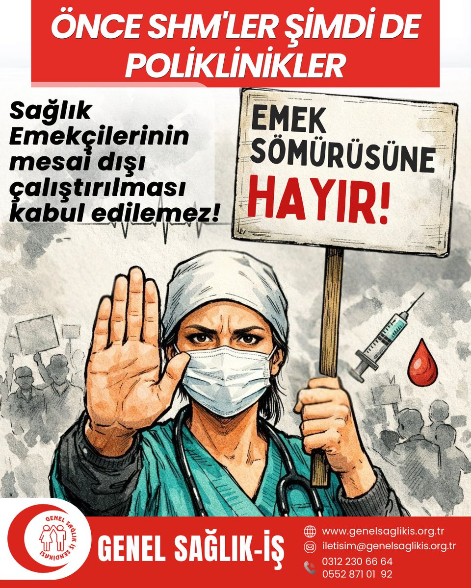 “SAĞLIK HİZMETLERİ İNSAN ONURUNA YAKIŞIR ÇALIŞMA KOŞULLARIYLA YÜRÜTÜLMELİDİR”

Ankara Şehir Hastanesi’nde gündeme getirilen gece polikliniği uygulaması, sağlık hizmetinin niteliğini artırmaya yönelik bir düzenleme değil; sağlık emekçilerinin çalışma yaşamını kuralsızlaştıran,