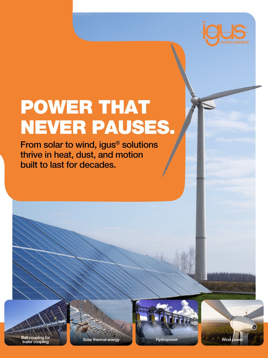 Powering sustainability. Performing in extremes.

igus® bearings, cables, and e-chains are UV-resistant, maintenance-free and built for solar, wind and hydro systems — engineered for decades of motion in harsh environments.

#igus #RenewableEnergy #SustainableEngineering
