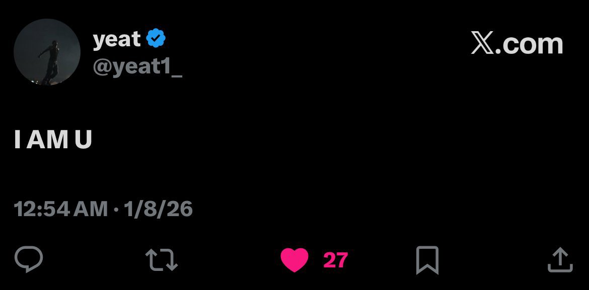 “I AM U” Yeat via Twitter post deleted within 10 secs

What could this mean🤔