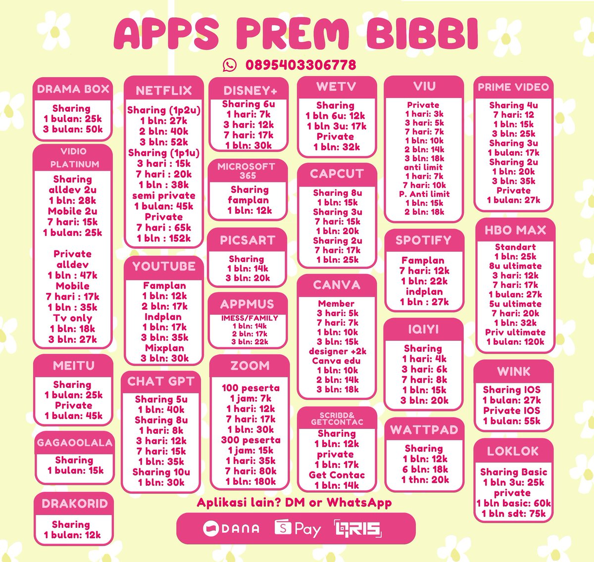 LuniChoi's tweet image. WTSWTB APPPREMIUM MURAH AMANAH TERPERCAYA TRUSTED FASTRESPONE

NETFLIX DISNEY LOKLOK VIU WETV IQIYI YOUTUBE PRIME DRAMA BOX HBO WINK ZOOM GAGAOOLALA CHATGPT GTC CAPCUT CANVA PICSART DRAKORID

testi: t.me/+_vecToq27E4wM…
order: wa.me//+628954033067…

#zonauang #zonajajan️️