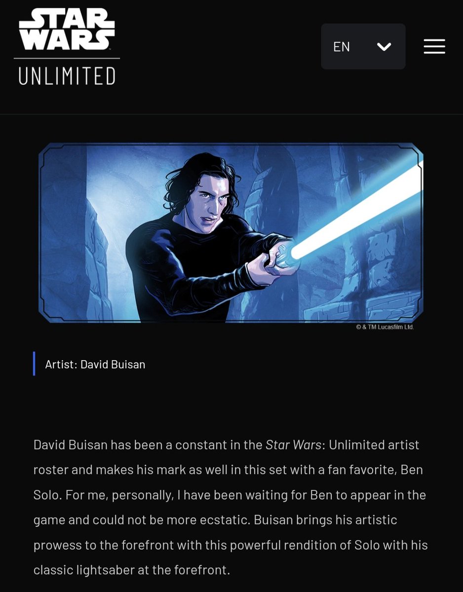 <a href="/SWantistakes/">SWantistakes</a> "with a fan favorite, Ben Solo. For me, personally, I have been waiting for Ben to appear in the game and could not be more ecstatic". Note that these Fans are not even Reylos, &amp; they liked Adam's Ben Solo &amp; not just Kylo Ren. Disney sees that very clearly now.