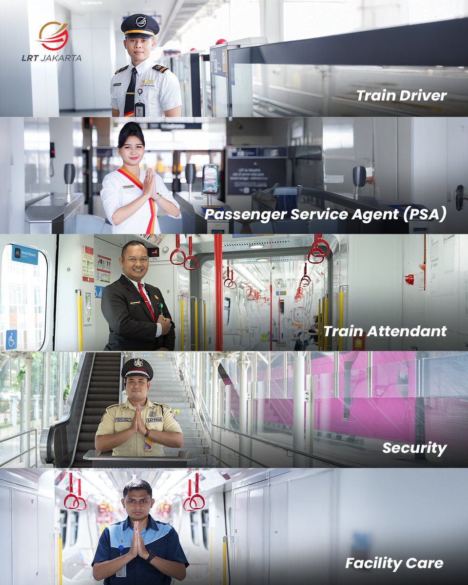 lrtjkt's tweet image. Ini dia sosok di balik LRT Jakarta. Dari yang menyapa di stasiun, menjaga keamanan, memastikan kebersihan, sampai memantau perjalanan dari ruang kendali.
Petugas mana yang paling sering kamu temui saat perjalanan? Share pengalamanmu di kolom komentar!

#NaikLRTJ #LRTJ #LRTJakarta