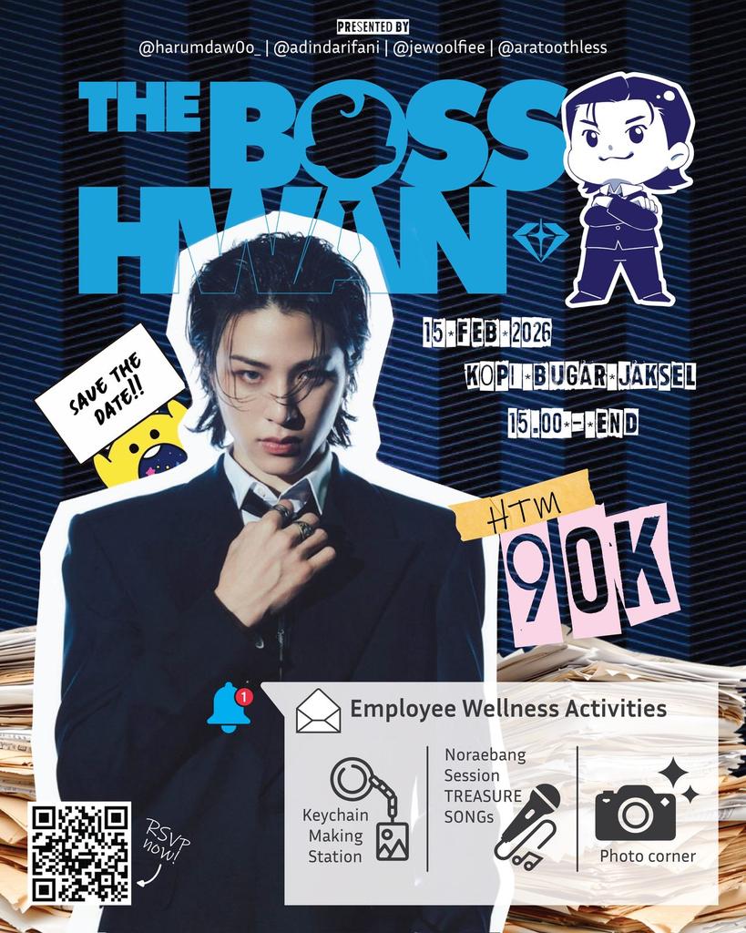 Jewoolfiee's tweet photo. 📞 THE BOSS HWAN IS CALLING‼️
Junghwan Birthday Event Cafe - be the Employee of the Day!
Detail fun activities on poster!
📆 Sunday, 15 Feb 2026
⏱️ 15.00-end
📍Kopi Bugar, JakSel
🎟️ IDR 90.000
https://t.co/70FagoRsFr…
#TheBossHwan #JunghwanBirthday #TREASURE #TeumeINA https://t.co/pHVvbuxnvT