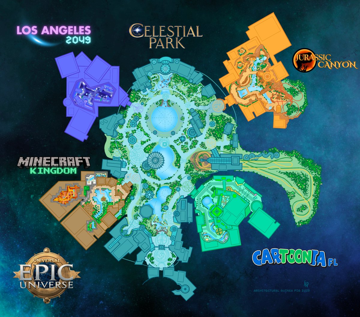 Arch_GuineaPig's tweet image. First post on X! I'm Architectural Guinea Pig, an armchair imagineer from the WDWMagic Forums. I wanted to share our latest home-grown 20+ person team project: a redesign of Epic Universe with new IP, all with a @ThemeParkLore style map! Check it out here: docs.google.com/document/d/1lg…