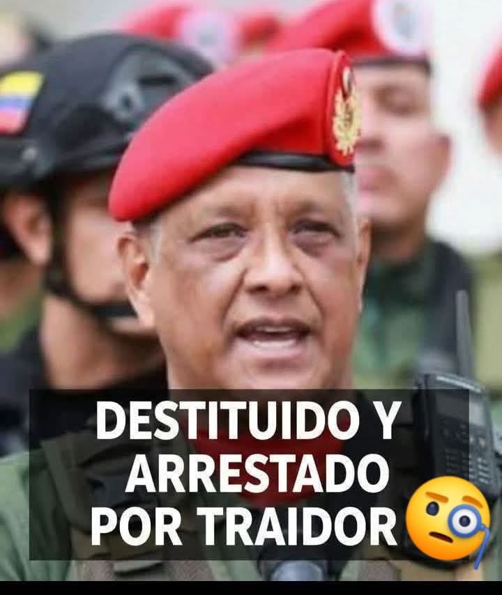 #ULTIMAHORA‼️ 

Destituyen y Arrestan al General Marcano Tábata CARACAS por traidor!❎🧐

La presidenta encargada, Delcy Rodríguez, ha ordenado la destitución fulminante y el arresto del Mayor General Javier Marcano Tábata, quien hasta hoy ostentaba el mando de la Dirección