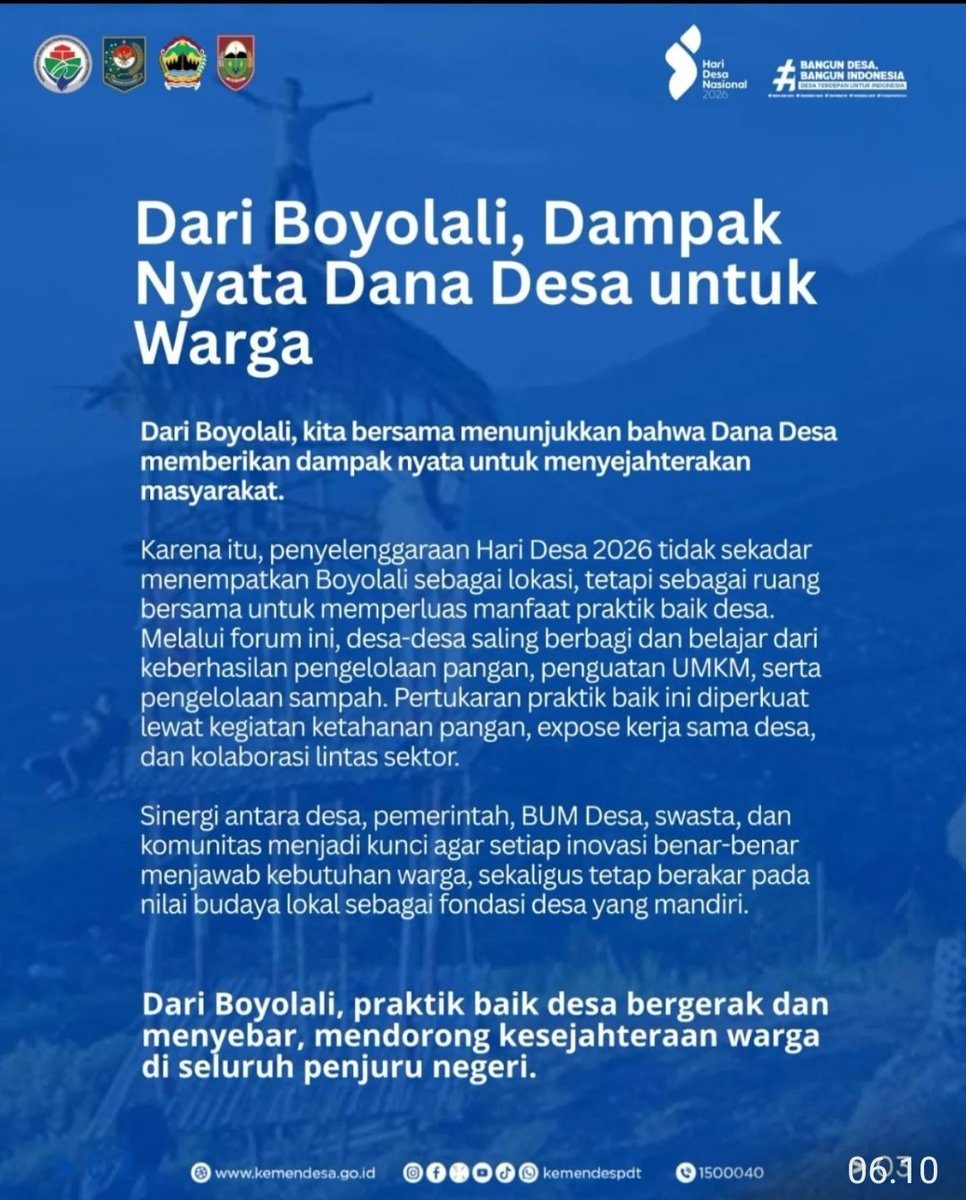 yasmaun3's tweet photo. SEMARAKKAN HARI DESA 
dengan *Bangun Desa Bangun Indonesia Desa Terdepan untuk Indonesia

@PrabowoSubianto 
@GibranRakabuming
@YandriSusanto
@ArizaPatria
@KementerianDesaPDT
@DesaPesonaNusantara
#HariDesaNasional2026
#PendampingDesaHebat
#TPPKemendesaPDT
#TPPProvinsiSumsel https://t.co/eQPXB1fIGz