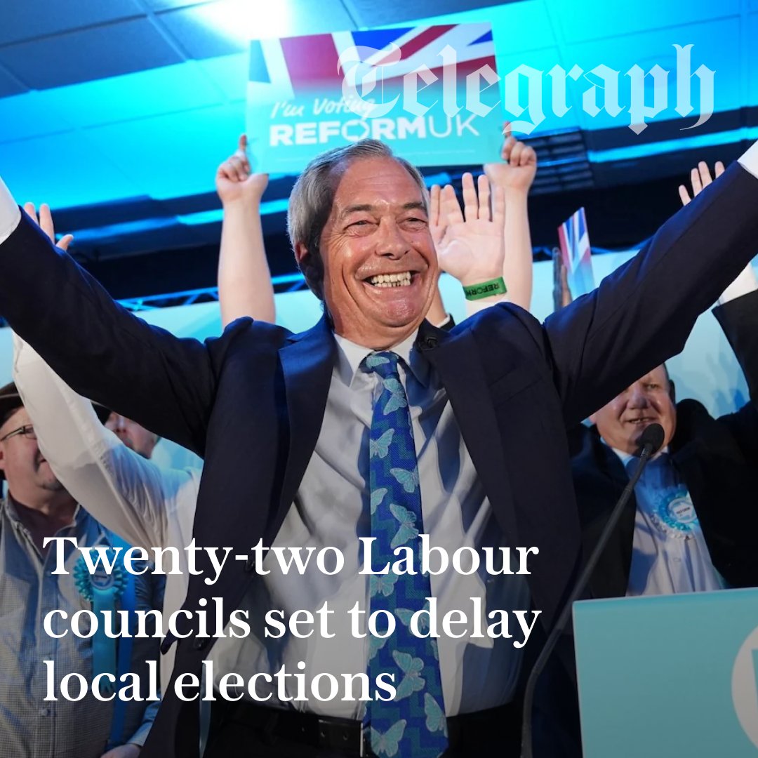 Telegraph's tweet image. Labour is poised to postpone elections in 22 areas as Reform UK continues to ride high in the polls.

The Telegraph has revealed that the party has decided to delay this May’s elections in five areas and is considering doing so in a further 17. Only four Labour authorities have…