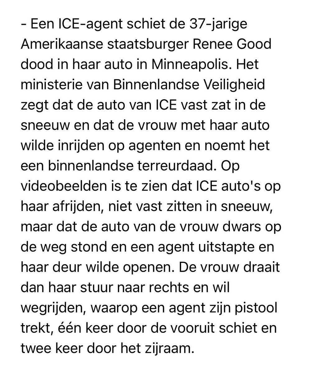 ICE schiet Amerikaanse vrouw dood; vannacht 10.000 demonstranten in Minneapolis tegen het toenemende geweld door immigratie-agenten