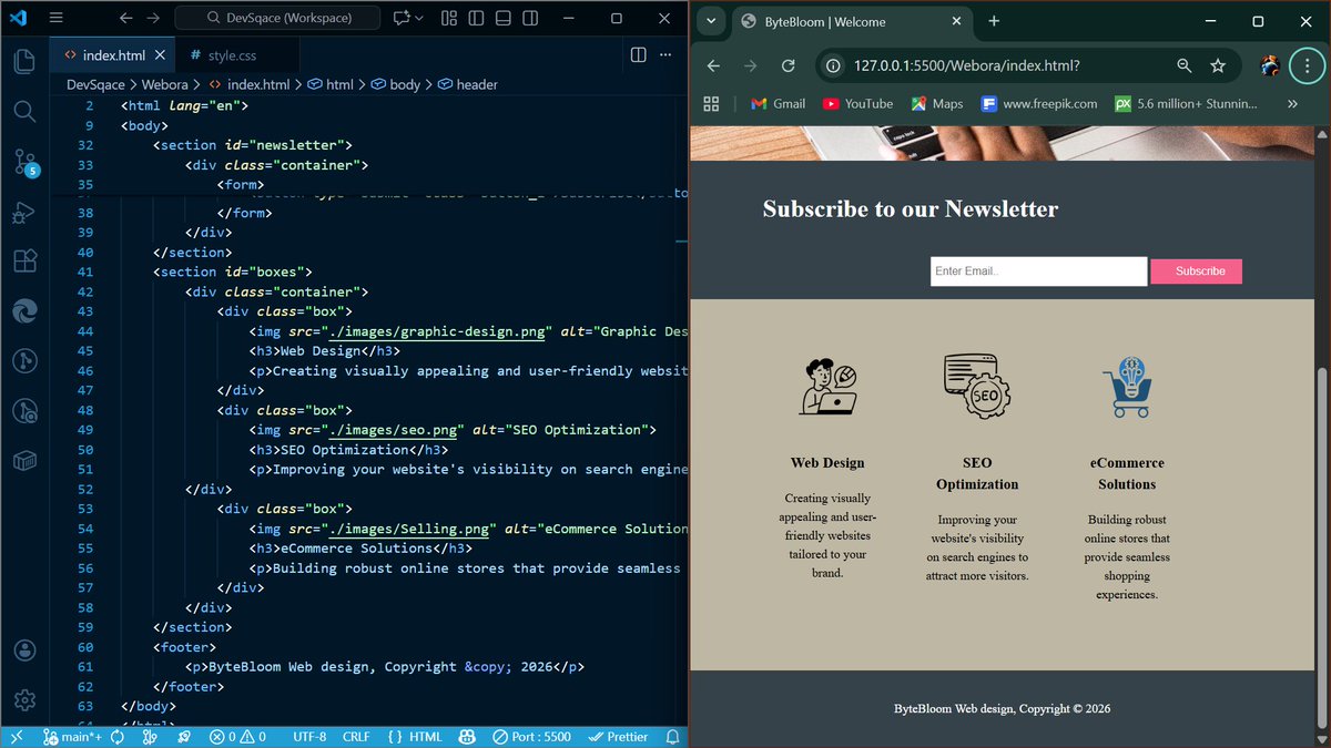 DevSqace's tweet image. Built a full landing page using pure HTML &amp;amp; CSS 💻
Learning real-world layout structure and writing cleaner, better CSS every day.
More projects coming 🚀
#DevSqace #HTML #CSS #WebDev