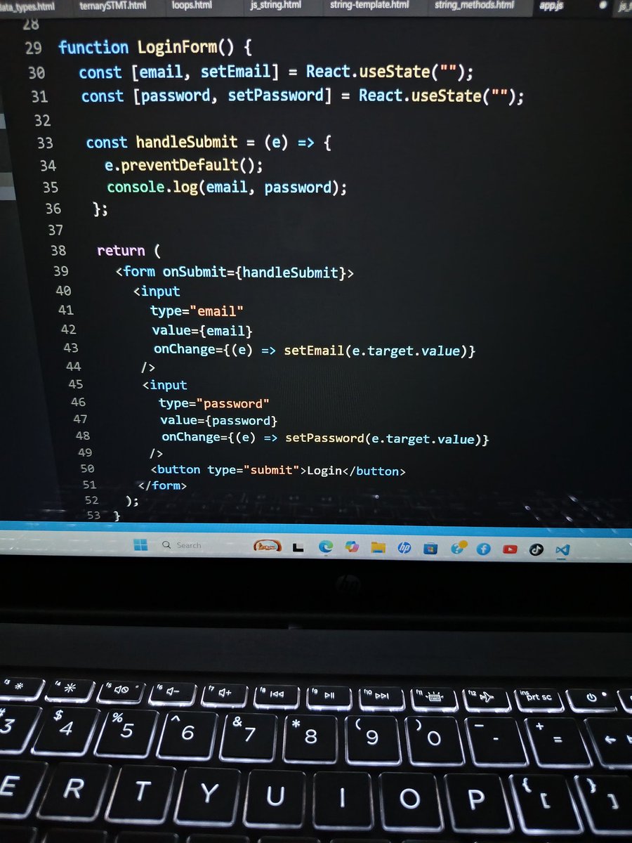codekinda's tweet image. Basic steps in handling form in ReactJS:
1) Create state for form fields
2) Update state on on change
3) Handle submit with onSubmit
4) Prevent page reload 

Your corrections are needed if you think that I am wrong but be respectful. Let's meet in the comments section below 👇👇