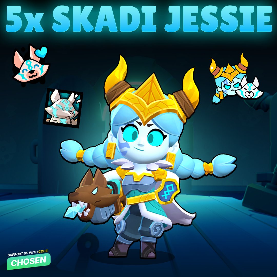 5x Skadi Jessie Giveaway! 🔥

To enter:
- Follow <a href="/BrawlNetworkX/">Chosen Network</a> &amp; <a href="/Brawlytix/">Brawlytix</a> 🤝
- Like &amp; Repost this tweet ❤️♻️
- Reply with your favourite skin of all time 💬

#BrawlStars #SkadiJessie #GiftedBySupercell