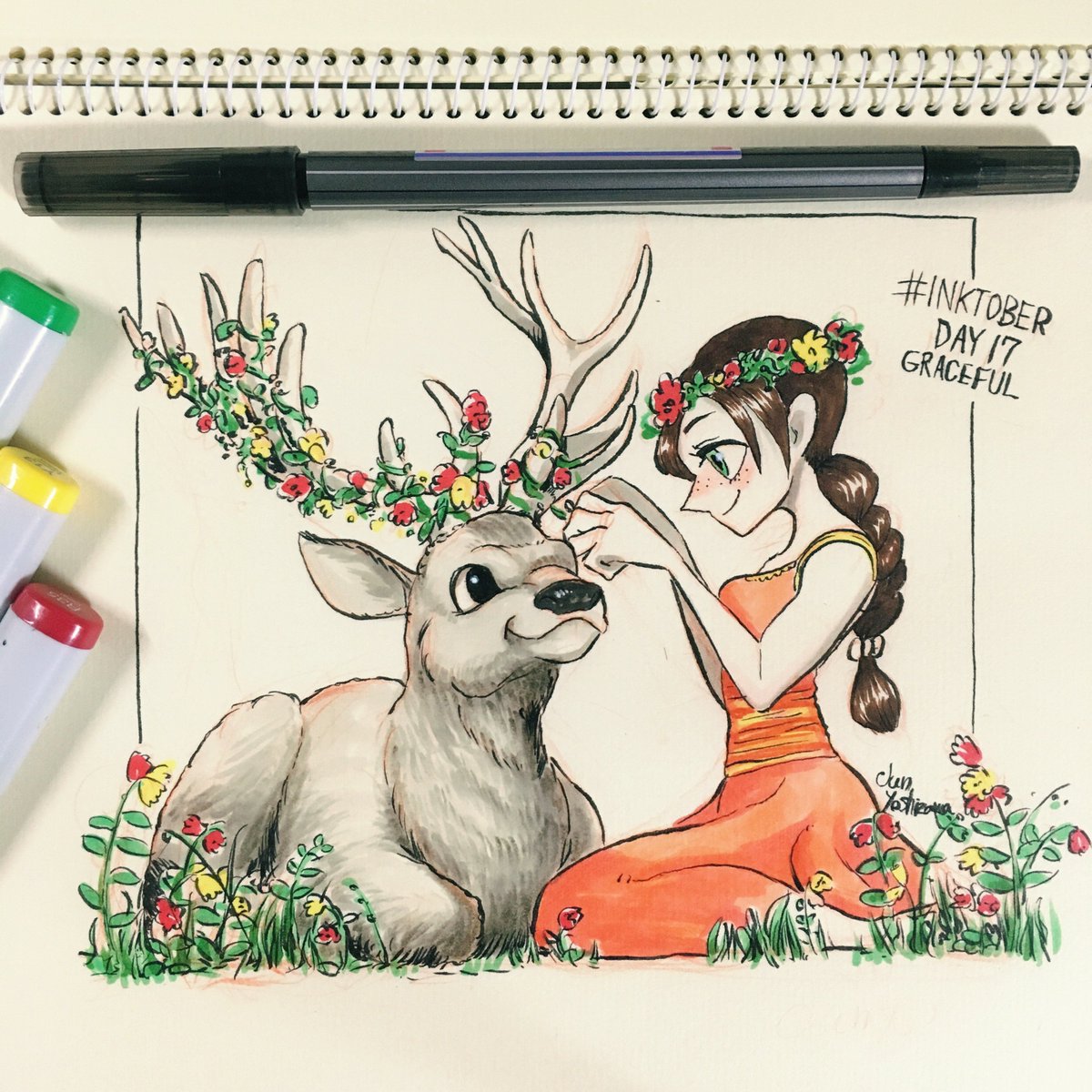 jun_worldcrew's tweet image. Graceful💐

前に描いた #inktober でのイラスト✍️