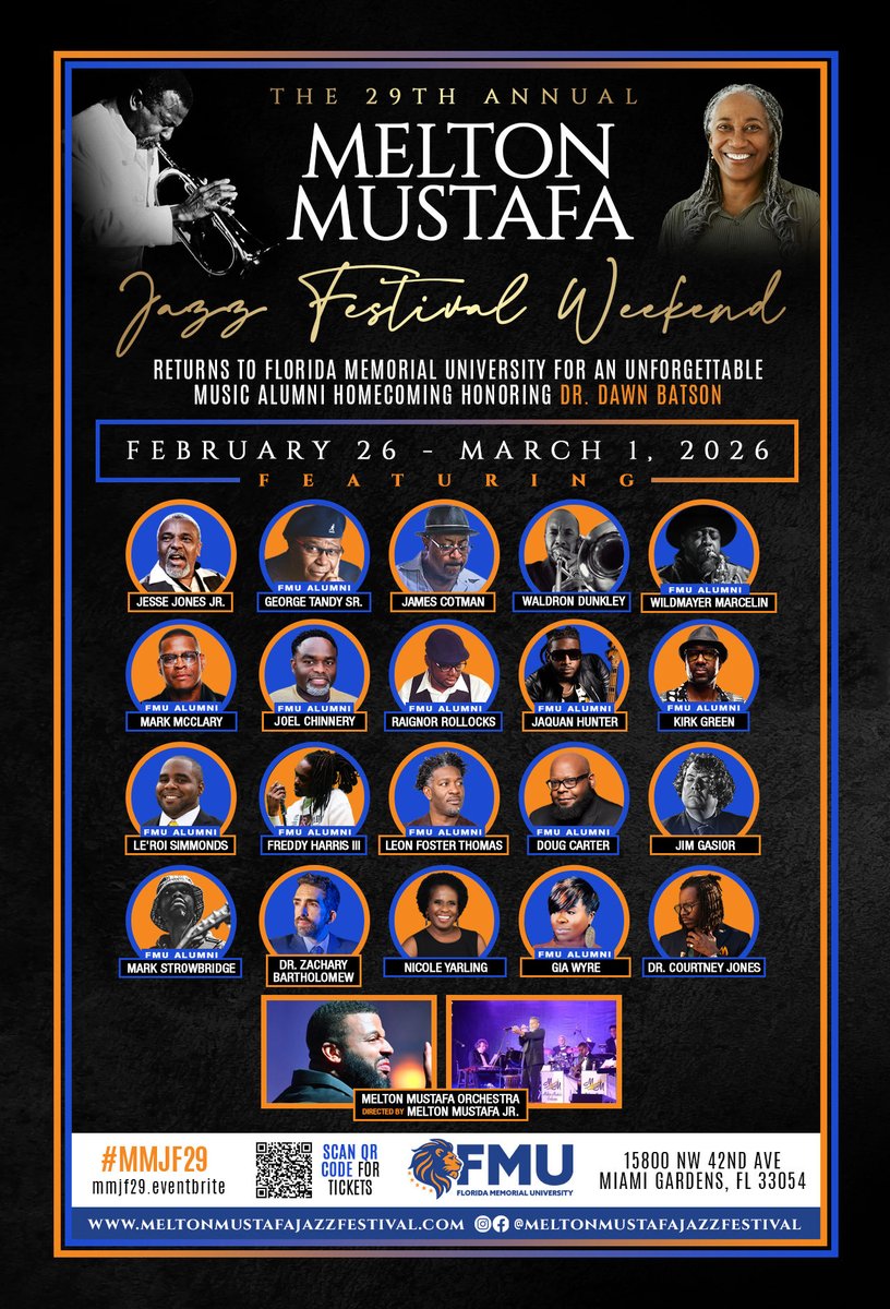 The Melton Mustafa Jazz Festival Weekend returns to FMU for a Jazz homecoming honoring Dr. Dawn Batson!!! 

2/26 - 3/1 at The Lou Rawls Auditorium 

Tickets &amp; details @ mmjf29.eventbrite.com