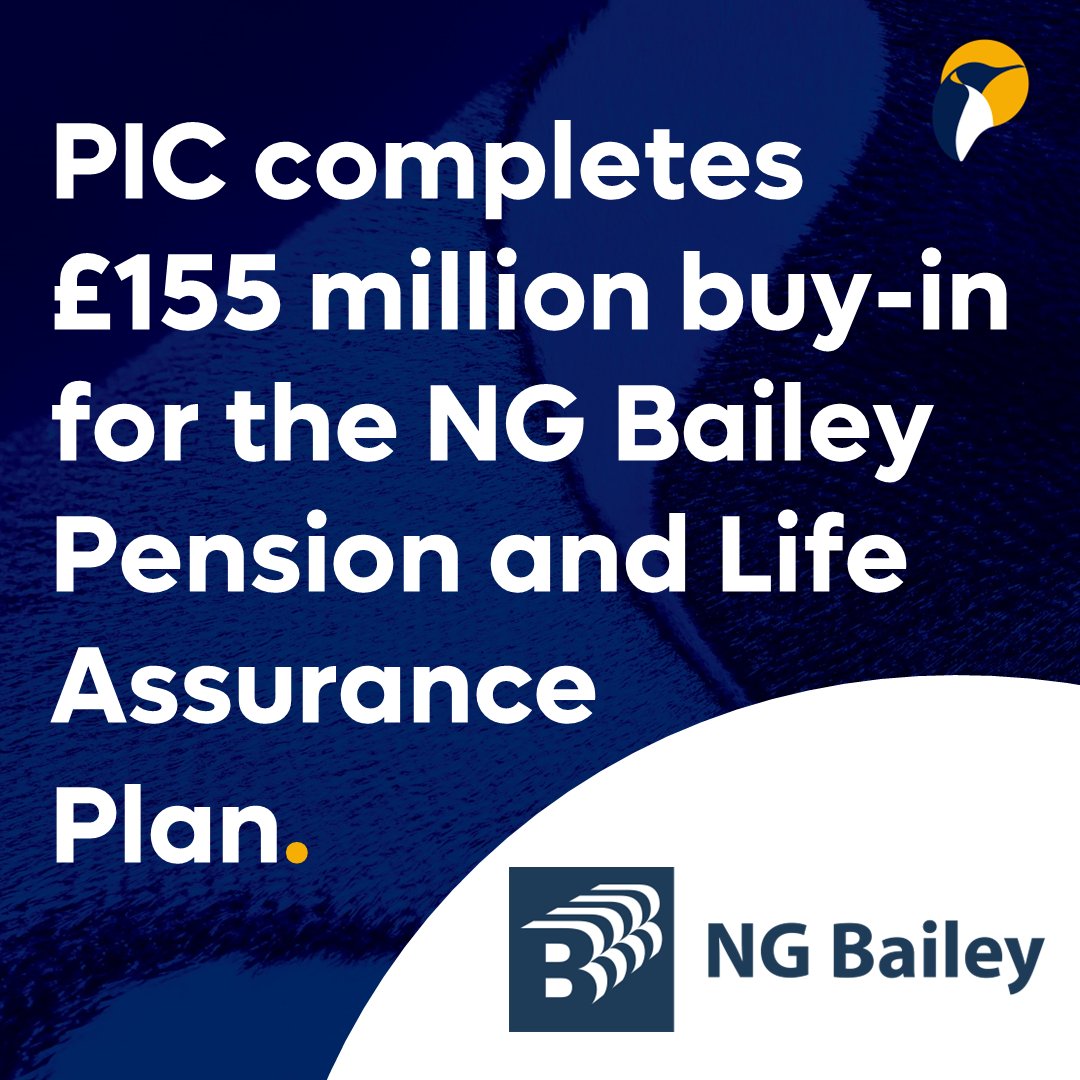PensionCorp's tweet photo. Today we announced PIC’s £155 million buy-in with the Trustee of the NG Bailey Pension and Life Assurance Plan. The transaction secures the benefits of 1,581 Plan members. 

Read the full release here:  https://t.co/dujSQ6RsE1

#purpose #investments #pensions #policyholders https://t.co/IaDQ9meXnv
