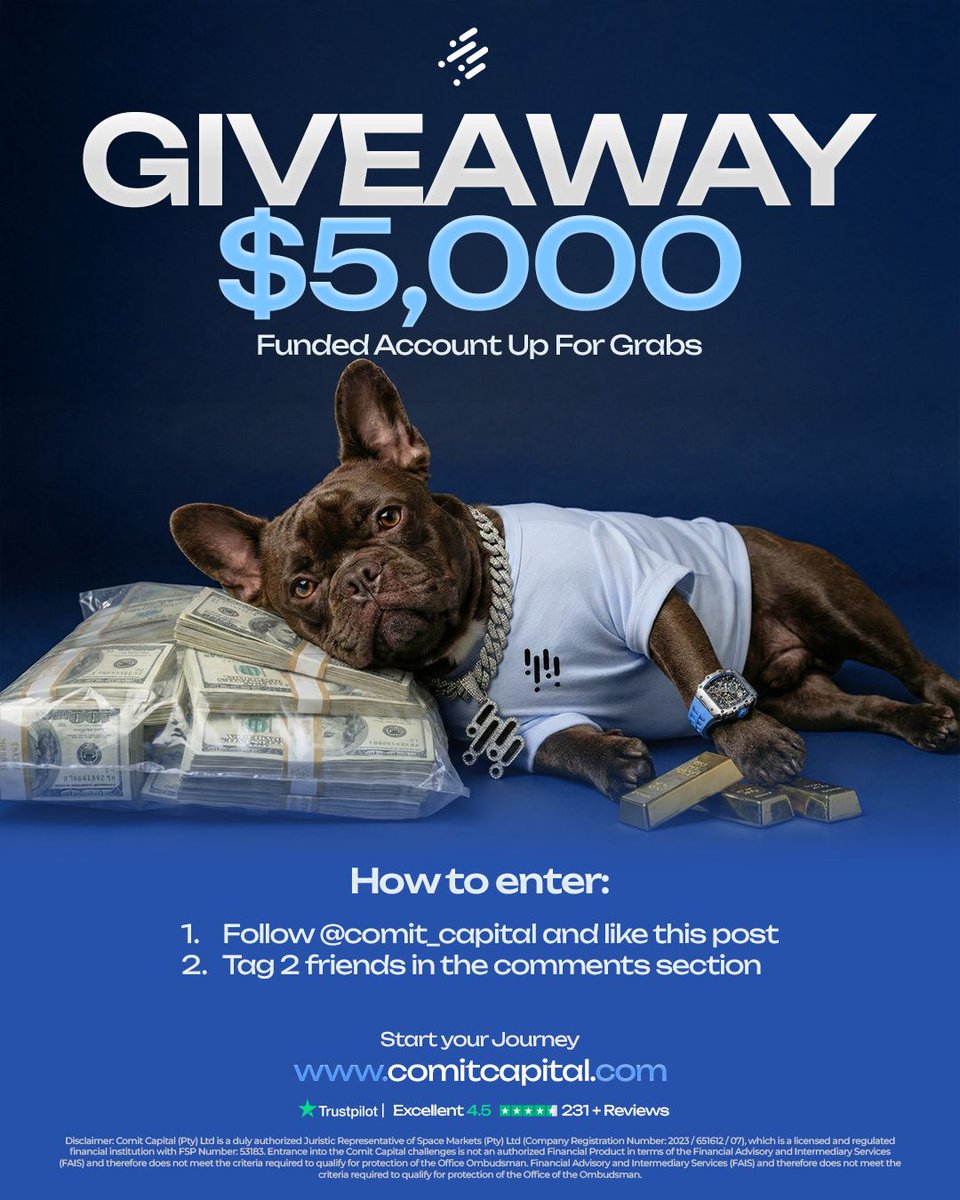 GIVEAWAY: $5,000 Funded Account 💸
How to enter:

Follow <a href="/comit_capital/">the_goat_andy_za32</a>

Like this post

Tag 2 friends in the comments

Winner announced on this page only (we never DM for money). Good luck ✅⭐

#ComitCapital #FundedAccount #PropFirm #FundedTrader