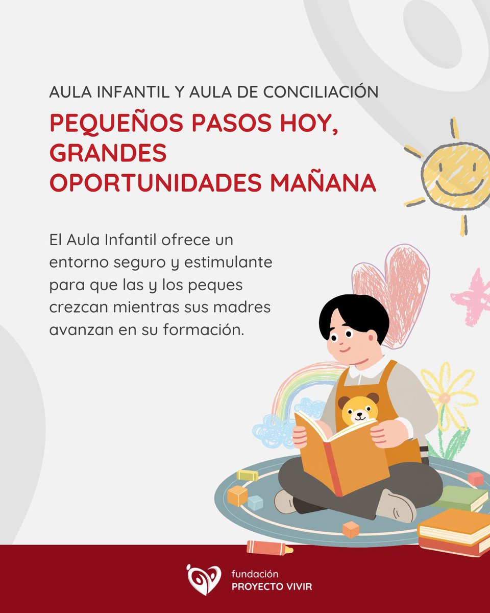 La estimulación temprana no es solo juego: es la base de la autonomía y la confianza de cada niño/a

🌱 Exploración y entorno
💞 Vínculo seguro

Nuestra aula acompaña a peques con cuidado y estimulación de calidad, mientras sus madres se forman y avanzan hacia su autonomía.