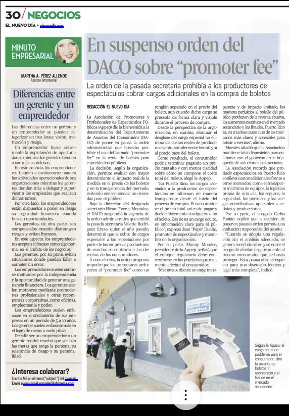 El DACO bajo Hiram Torres Montalvo se clava🔩 a los consumidores y permite sobre cobro de “promoter fee” al comprar taquillas de espectáculos🎟️. Otro daño auto infligido‼️