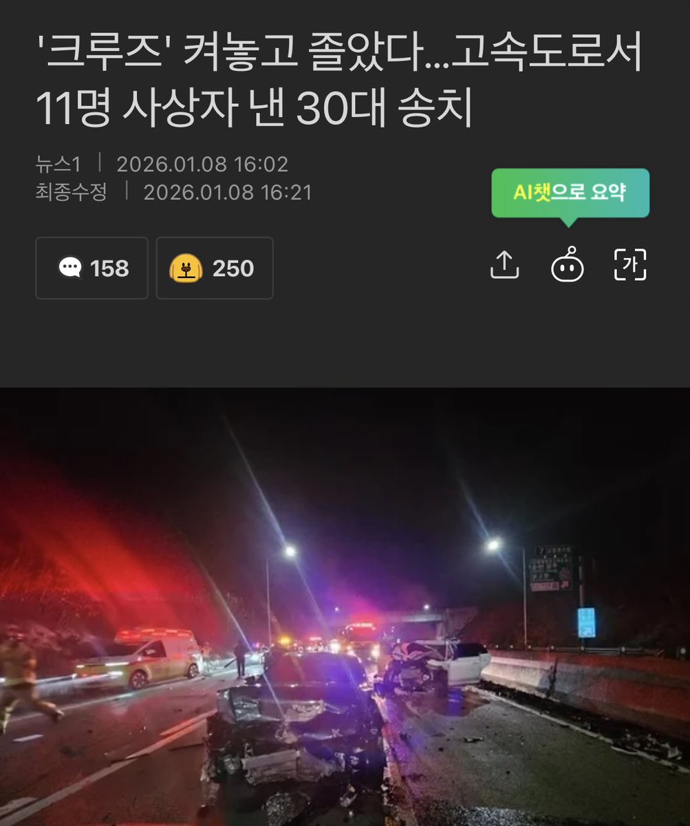 고속도로에서 크루즈 켜놓고 졸아서 11명 사상자 발생..