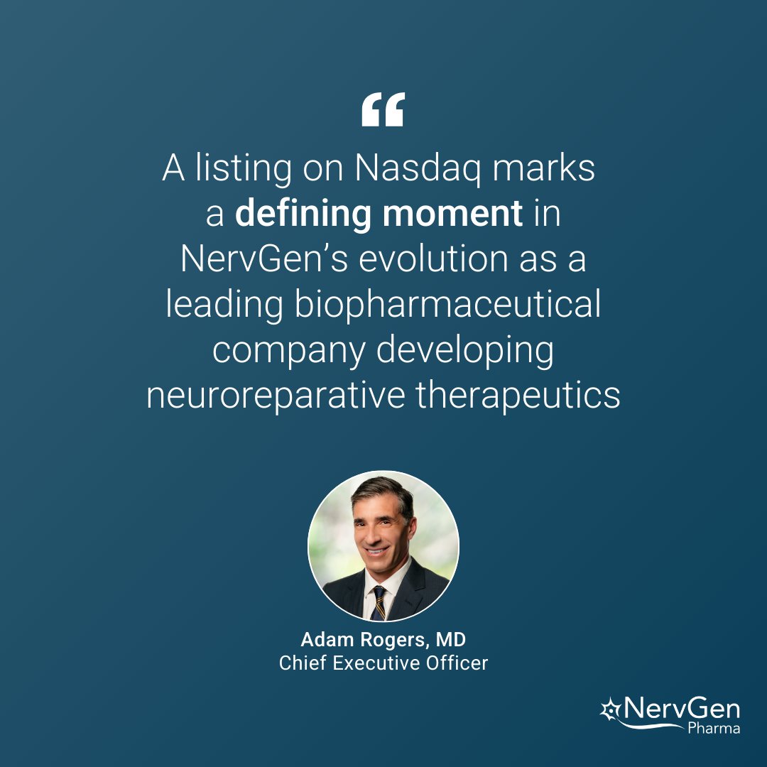 NervgenP's tweet image. NervGen Pharma today announced that the company's common shares have been approved for listing on Nasdaq and will begin trading today under the symbol “NGEN.”

nervgen.com/nervgen-pharma…

#SCI #SpinalCordInjury