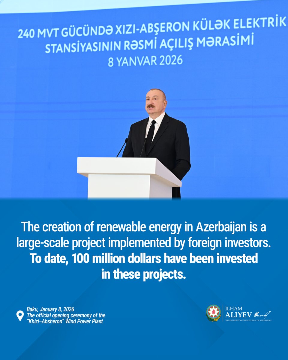 presidentaz's tweet image. The creation of renewable energy in Azerbaijan is a large-scale project implemented by foreign investors.