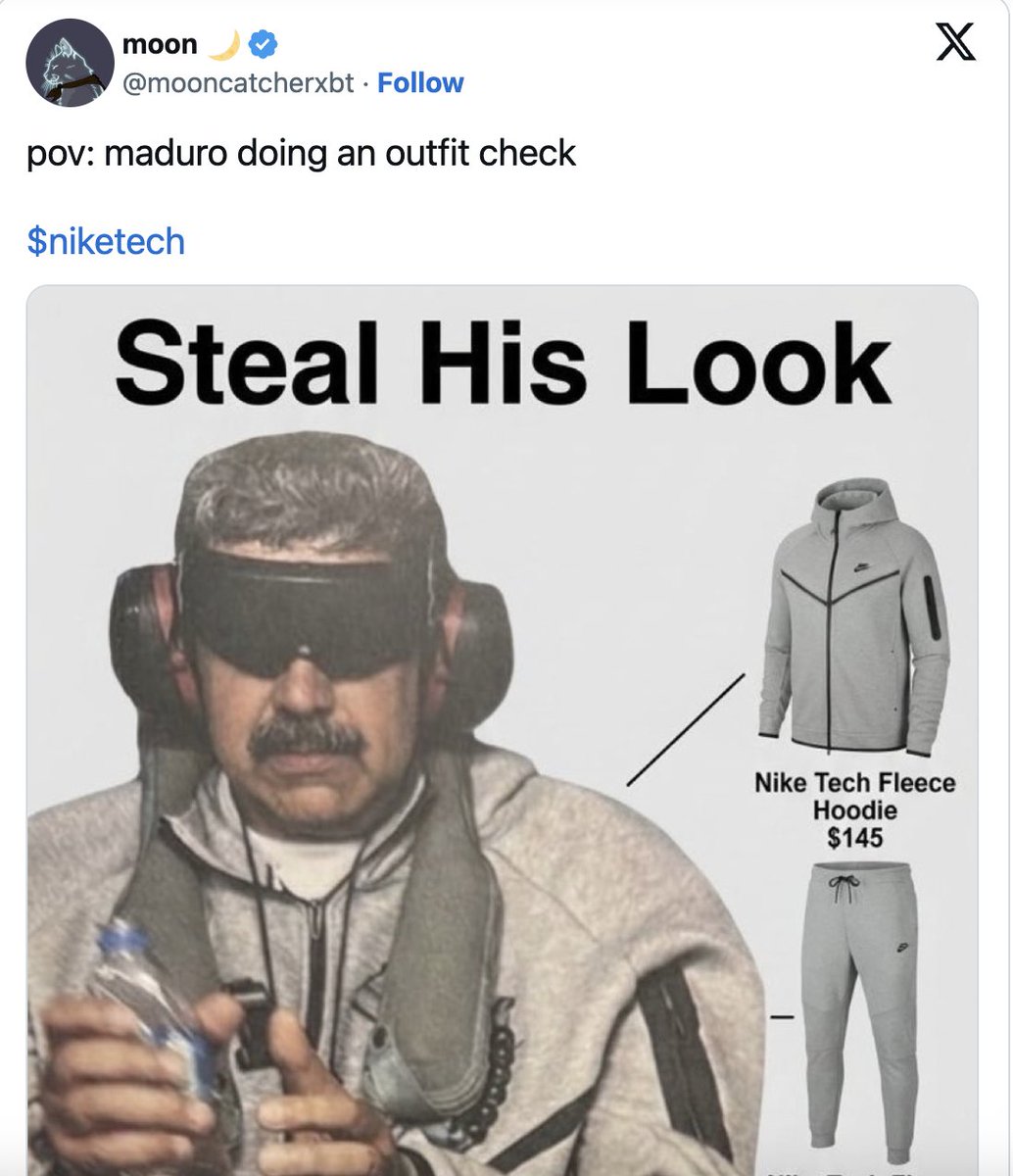 Nexory_io's tweet image. 🔥 Maduro in Nike Tech Fleece just broke the internet!

🤔 Do you think Nike will finally respond? 

Make your prediction!  👉🏻 shorturl.at/IGxMo 

#Nike #MaduroFit #TechFleece #Nexory #predictions