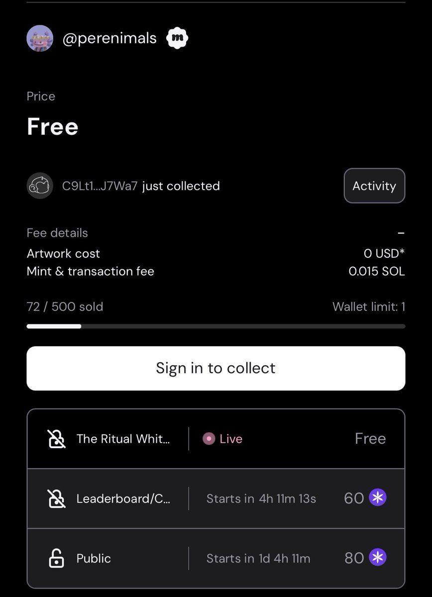 Almost 4 hours till next stage of <a href="/Perenimals/">Perenimals</a> mint!
If you were top 300 leaderboard of season 1 or submitted wallets through discord - don’t miss that 

There is no utility - only cuteility!🪻🪻🪻