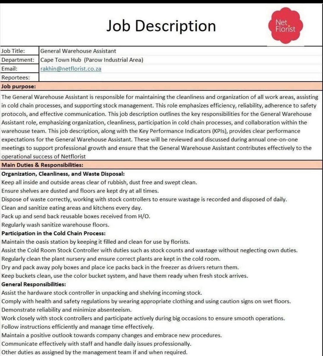 CarolBoitumelo1's tweet image. Netflorist is hiring a General Warehouse Assistant in Cape Town.

Email your CV to rakhin@netflorist.co.za