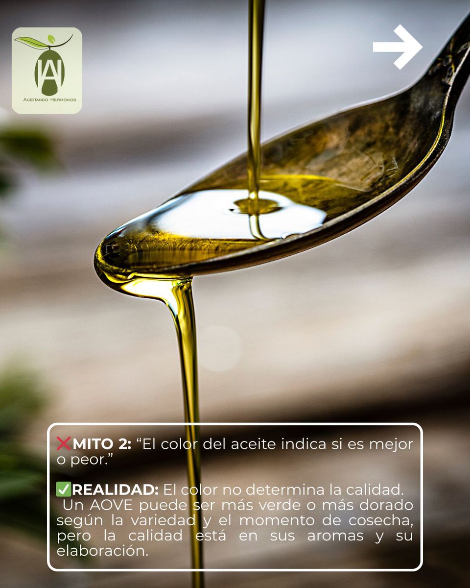aceitando_'s tweet photo. 🫒💡 ¡Desterramos mitos del AOVE!

El picor no indica mala calidad, el color no define su sabor y sí, caduca con el tiempo.
Conoce la verdad y disfruta cada gota de Aceite de Oliva Virgen Extra. 🌿✨

#AOVE #AceitandoHermonos #OroLíquido https://t.co/dmQgc6eiJ7