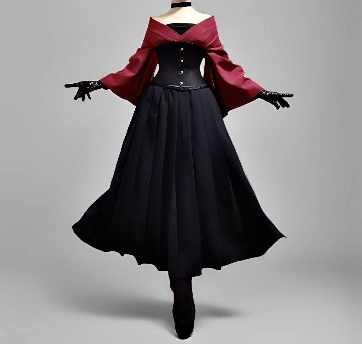 misamaru_kimono's tweet image. ワインレッド×黒で大人の和洋折衷コーデ。
半着物のオフショル風にコルセットを合わせた現代的スタイルがエレガントでかっこいい。