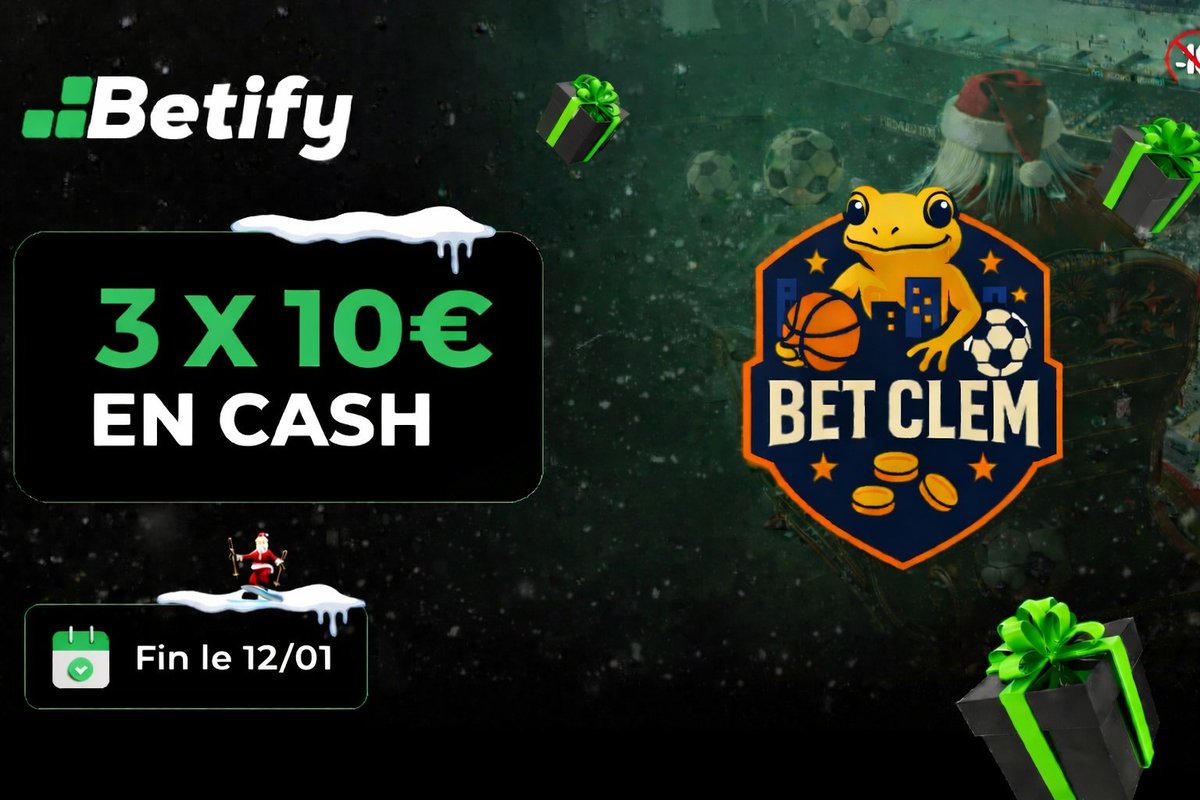 BetClem_'s tweet image. 🎁 JEU CONCOURS 🎁 BETIFY 🟢

🎁 3X10€ À EN CASH À REMPORTER !

Pour participer 👇
• RT ♻️ ET LIKE ❤️
• Follow @BetClem_ &amp;amp; @Betify
• Commente ton pseudo 💬

Pas inscrit? RDV ici 👇
bit.ly/BETCLEM_BETIFY
🎁 50% de ton 1er dépôt en freebet jusqu'à 200€

⏳TAS 12/01 17h00 🕔