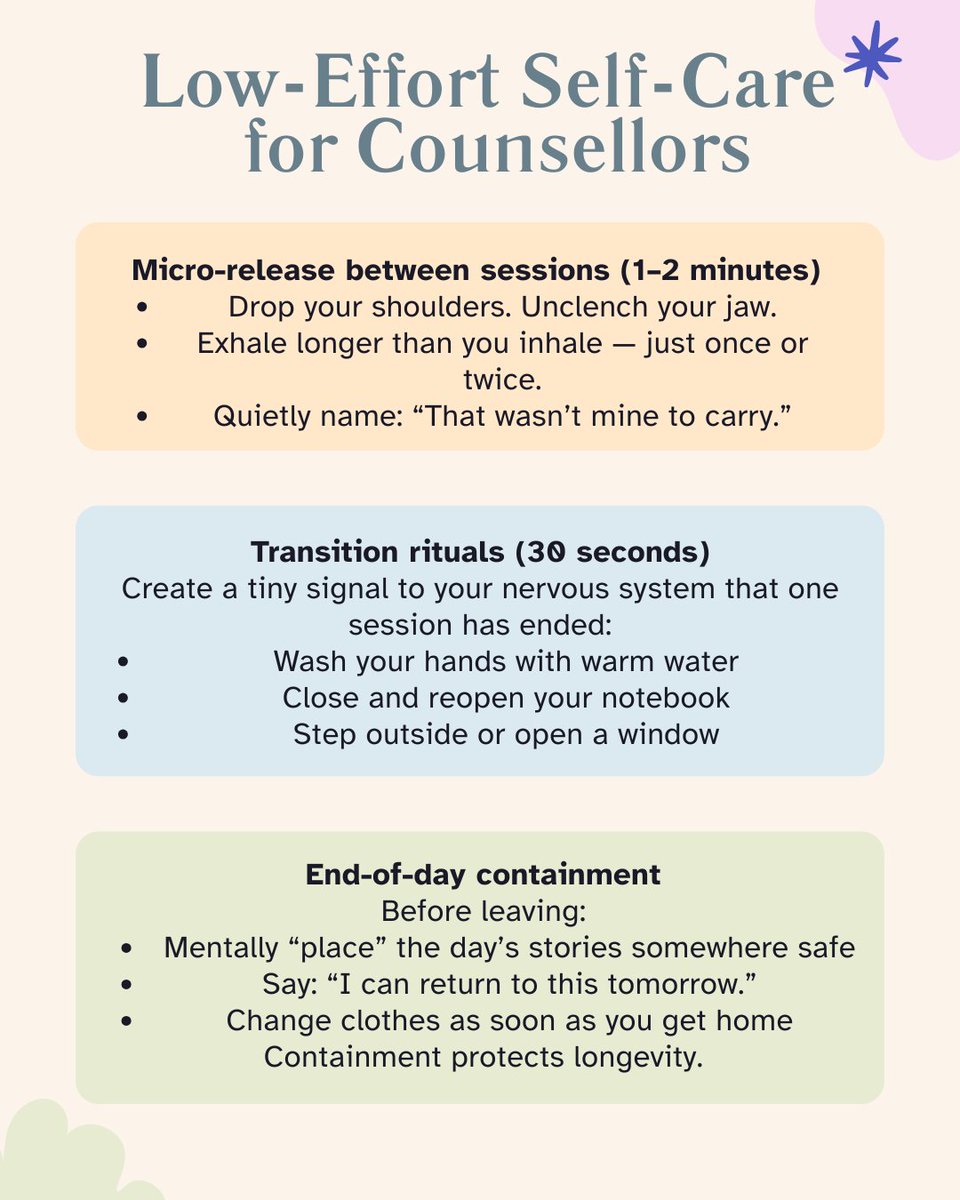 holding space all day takes more out of you than most people see. Save this for between sessions. share it with a counsellor who needs permission to rest.

#counsellorsupport #therapistsofinstagram #mentalhealthprofessionals #helperburnout #compassionfatigue #counsellorlife