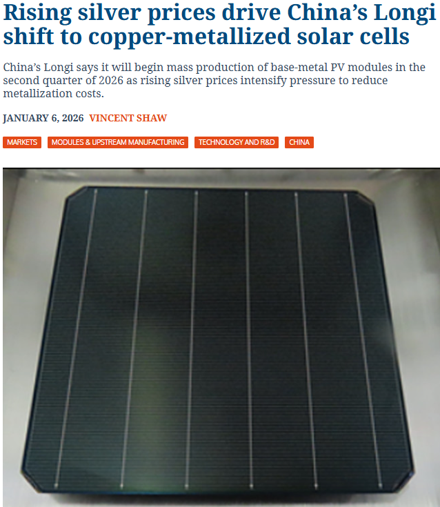 Chinese PV scientists are looking at replacing silver in solar panels.

Heads up.