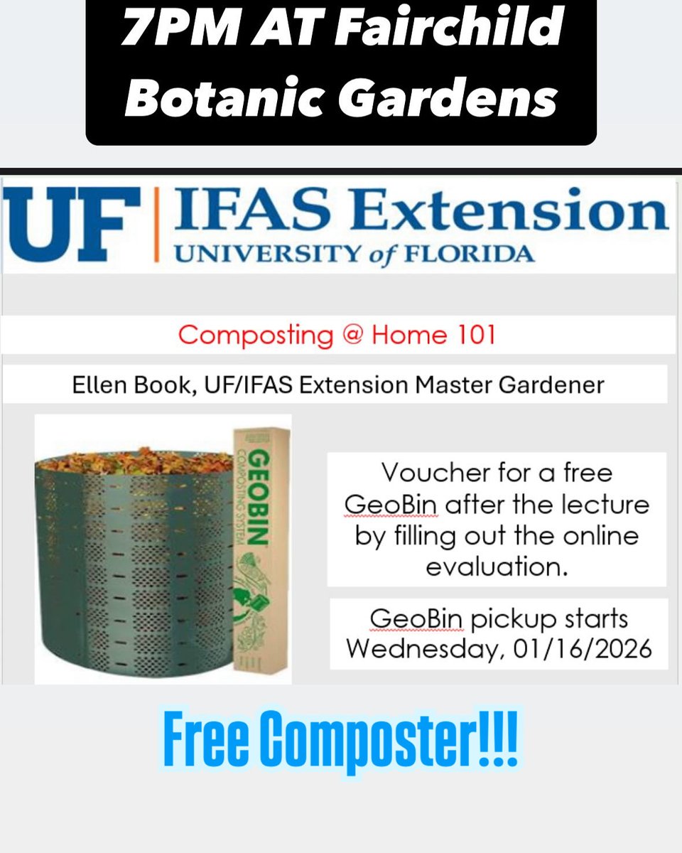 TFTSMiami's tweet photo. Join us Monday 7PM, 1/12/26  💚Ellen Book📚 presents a talk about🌱 composting with a🆓 FREE Compost Bin from #MiamiDadeSWM !!! https://t.co/ZCSXRi9nFD