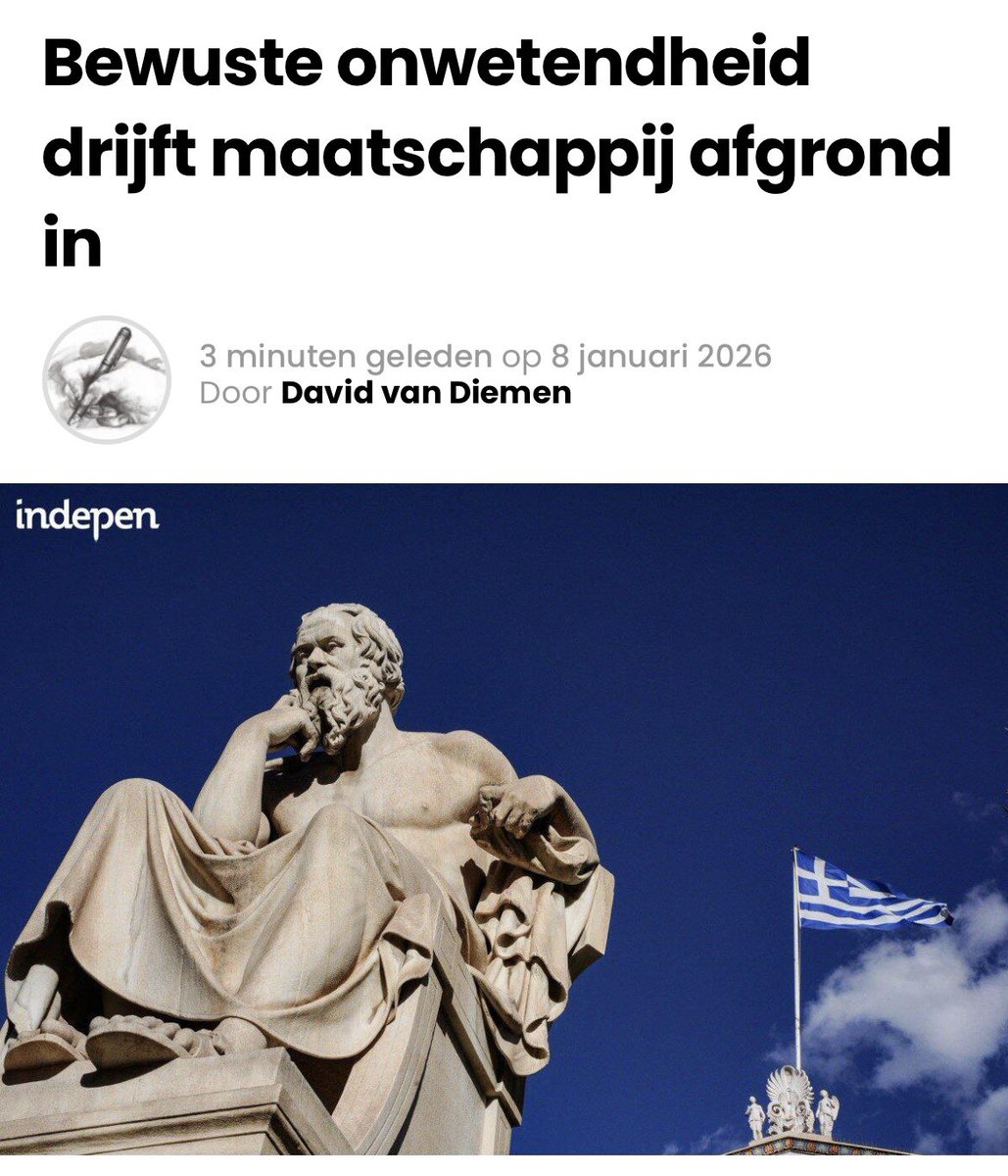 indepen_media's tweet photo. Bewuste onwetendheid (amathia) is geen gebrek aan intelligentie, maar een keuze. Het weigeren van feiten, het vasthouden aan dogma’s en het napapegaaien van autoriteit drijft ons richting afgrond. Corona. Klimaat. Migratie. Energie. Ideologie wint het van realiteit.

Verder lezen? Kijk dan op onze website: https://t.co/jOGsrcQ9KF