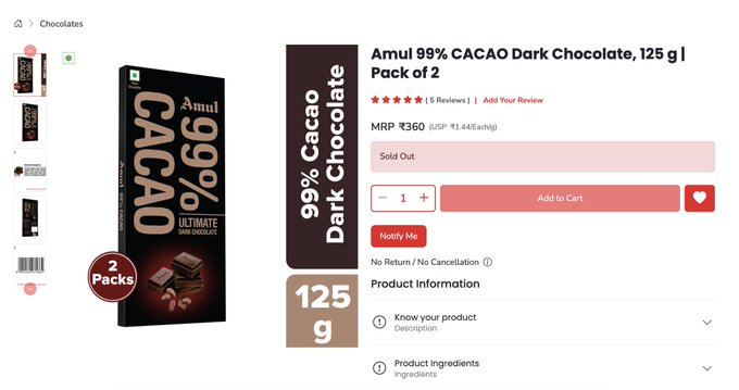 MModaliar's tweet image. Government of India should award Yudh Shakti Chakra for eating one bar of Amul 99% Dark Chocolate 

This is the most bitter thing on the planet
