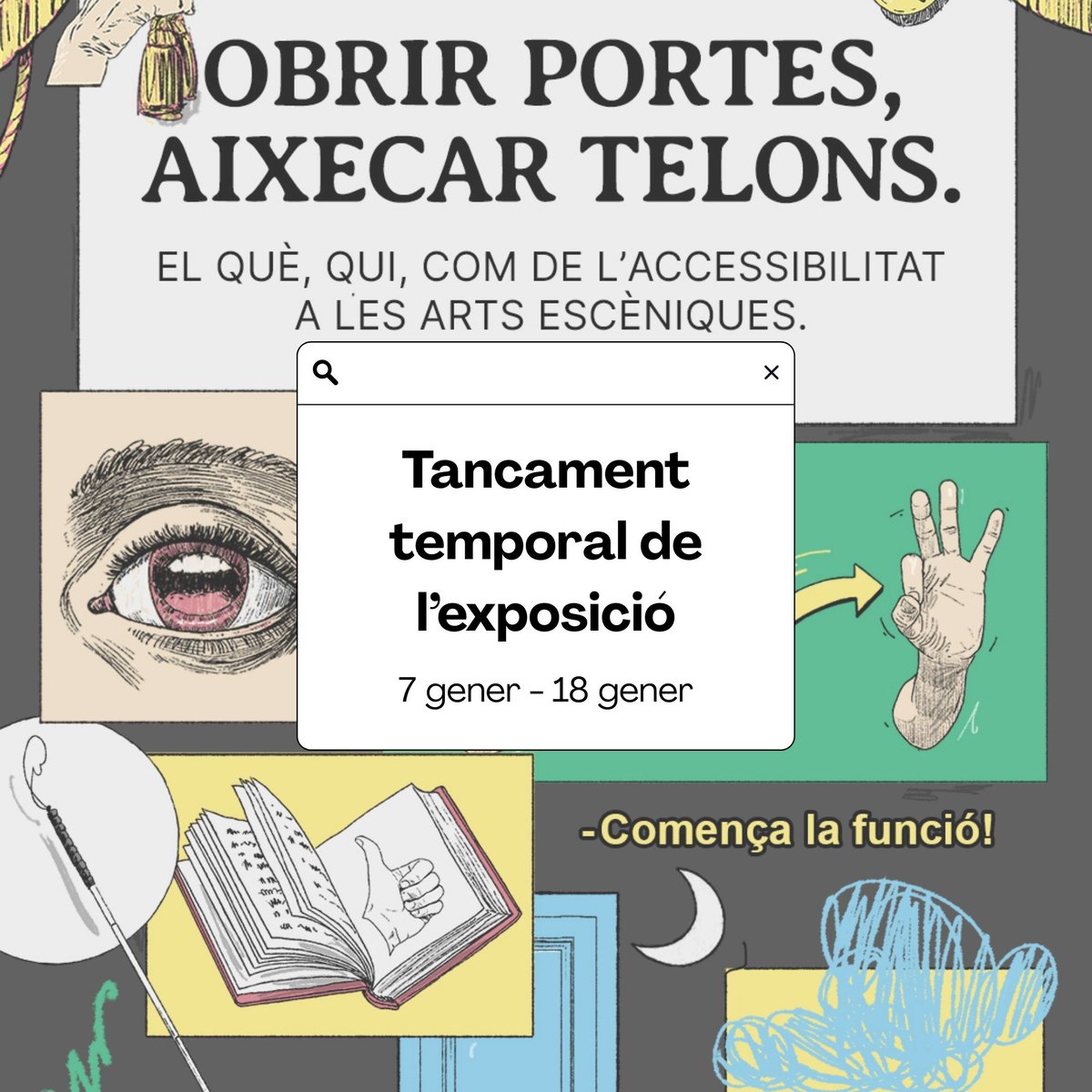 ‼️Malauradament, les obres de millora a les instal·lacions de l’Institut del Teatre s’han prolongat i l’exposició del vestíbul romandrà tancada al públic dues setmanes més.‼️ 
Disculpeu les molèsties que aquest tancament pugui ocasionar i agraïm la vostra comprensió.🙏🏼