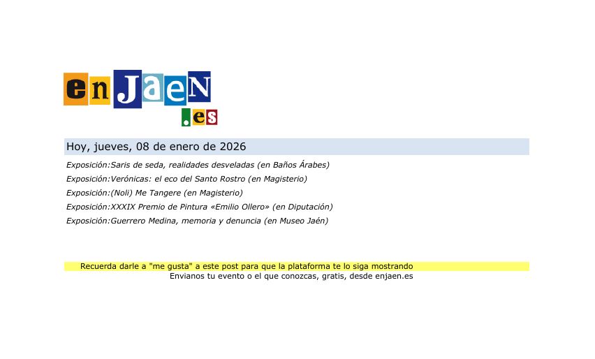 🗓️ Hoy,  08/01/2026, en Jaén Capital....
📍 Más info en enjaen.es
#jaén #enJaen #cultura #eventos