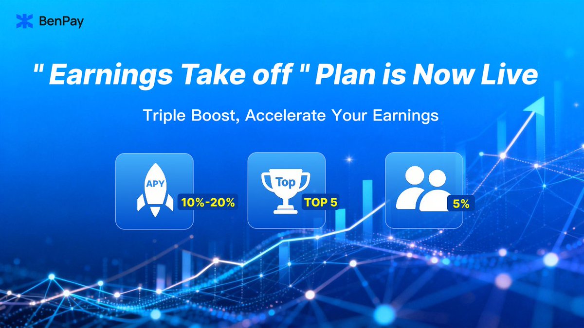 BenPayGlobal's tweet photo. 🚀 BenPay DeFi Earn "Earnings Takeoff" Campaign Is Live!

Join now and unlock triple rewards:
🎯 How to Earn
🚀Kickoff Bonus: Earn ≥$1 for the first time → Get $2 airdropped.
🏆Leaderboard Rewards: Top 5 by total deposit → Each wins $5.
👥Referral Rewards: Invite friends → Earn 5% of their earnings.

🎁 Extra Lucky Draw
Follow @BenPayGlobal, Like & RT, comment on your BenPay wallet address → 5 winners get $5 each.

⏰ Jan 8 – Jan 31, 2026 
👉 Start here: https://t.co/jFyBBpOgFf

#BenPay #DeFi  #Giveaway #Airdrops #Crypto #cryptopayments #Rewards