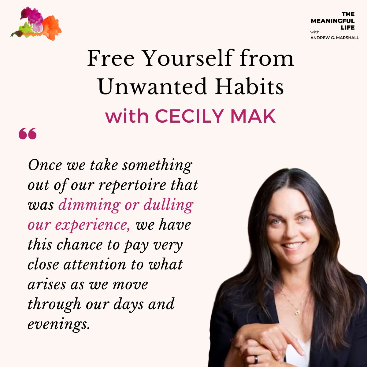andrewgmarshall's tweet photo. 🕯️Is too much alcohol, too much work or even too much exercise dimming your life and reducing your energy levels?

This week I discuss how to free yourself from unwanted habits and make the most of 2026, with special guest CECILY MAK. 

Cecily is the author of Undimmed: The Eight Awarenesses for Freedom From Unwanted Habits, as well as an investor and former Silicon Valley exec.