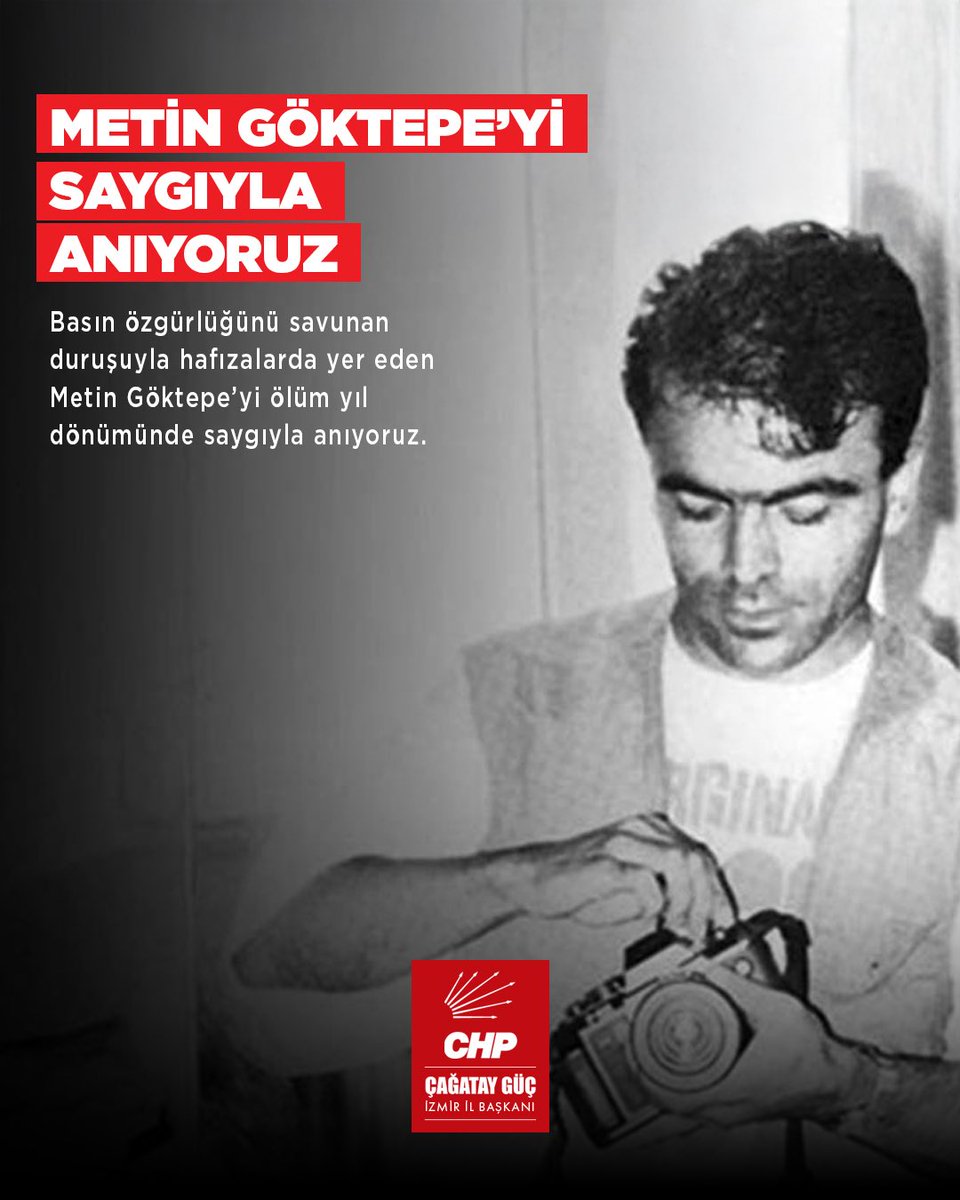 Halkın haber alma hakkını savunduğu için görevi başındayken yaşamını yitiren Metin Göktepe’nin aramızdan koparılışının üzerinden 30 yıl geçti.

Gözaltında katledilen basın emekçisi, Evrensel Gazetesi muhabiri Metin Göktepe’yi sevgi ve saygıyla anıyorum.

Basın özgürlüğü