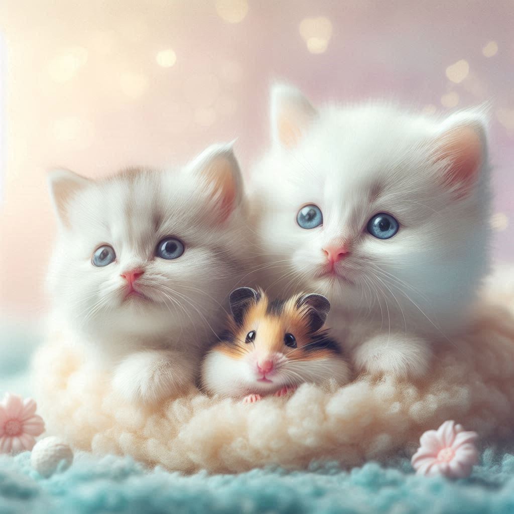 1シェア1ライフ」 ハムちゃんと白猫ちゃん