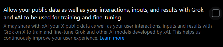 If you post art on this platform and have this setting available, please turn it off. Thank you :3
x.com/settings/grok_…