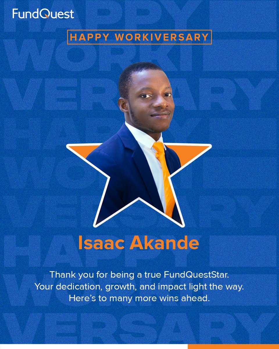 FundQuestNgr's tweet image. Celebrating a true ⭐️ at FundQuest!

Happy Workiversary, Isaac Akande 🎉
Thank you for your dedication, growth, and the impact you bring every day. 

Here’s to many more wins, milestones, and successes ahead. 🚀✨

#FundQuest #Workiversary #TeamExcellence