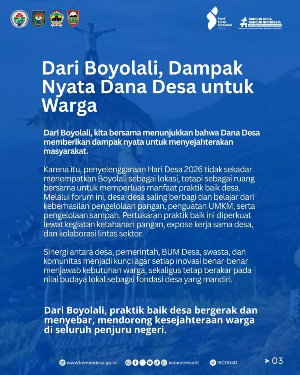SEMARAK HARI DESA 
dengan 
Bangun Desa Bangun Indonesia Desa Terdepan untuk Indonesia

<a href="/PrabowoSubianto/">PRABOWO 2014</a> 
@GibranRakabuming
<a href="/YandriSusanto/">Yandri Susanto</a>
<a href="/ArizaPatria/">Ariza Patria</a>
@KementerianDesaPDT
@DesaPesonaNusantara
#HariDesaNasional2026
#PendampingDesaHebat
#TPPKemendesaPDT