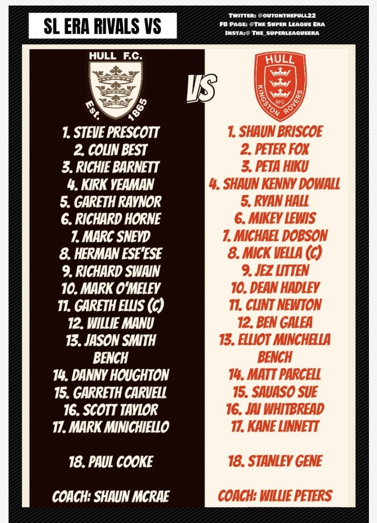 OutOnTheFull22's tweet image. Super League era rivals vs 

Next the Hull derby 

My @hullfcofficial vs @hullkrofficial super league era dream teams