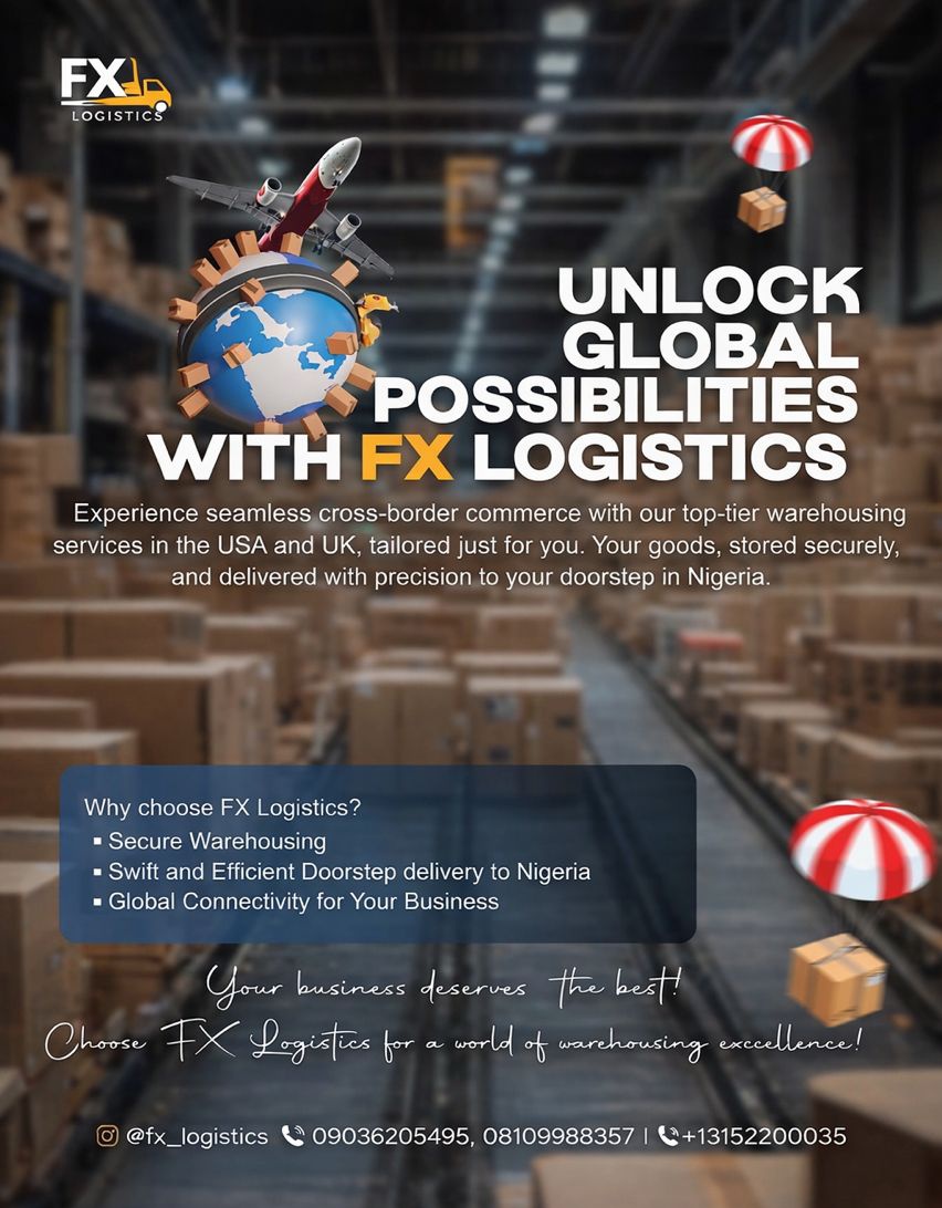 fxlogisticsng's tweet photo. Fx Logistics

Your Trusted Shipping Partner
What We Do:
•Shipping Services: Fast and reliable shipping of gadgets and home materials.
•Warehousing: Secure storage facilities in the USA, UK, and China. https://t.co/4xQ4cFlgrN